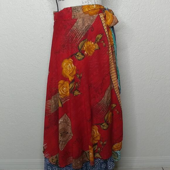 India Boutique Floral Two Sided Wrap Skirt Multicolored - Picture 1 of 9
